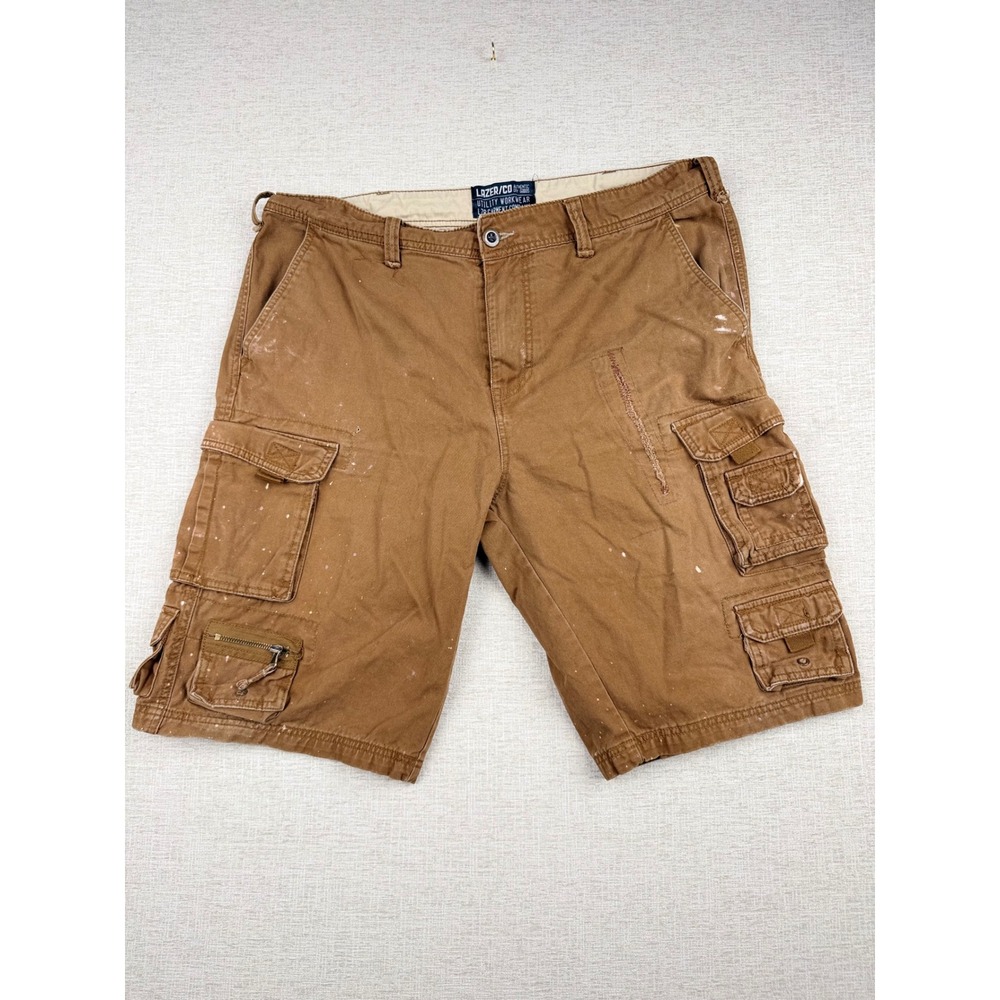Lazer/Co Utility Y2K 2000s Baggy Cargo Shorts Mens 36 Distressed Paint Splatter